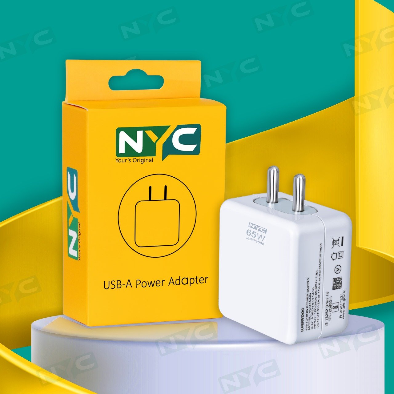 Nyc 65 W SuperVOOC 6 A Mobile Charger with Detachable Cable  (White)